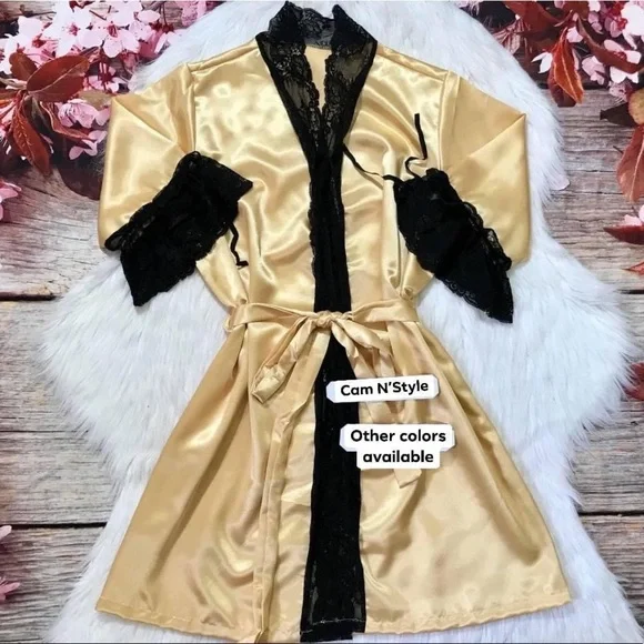 Satin Silk-Like Kimono Nightgown Robe Random Color​ - Picture 7 of 8